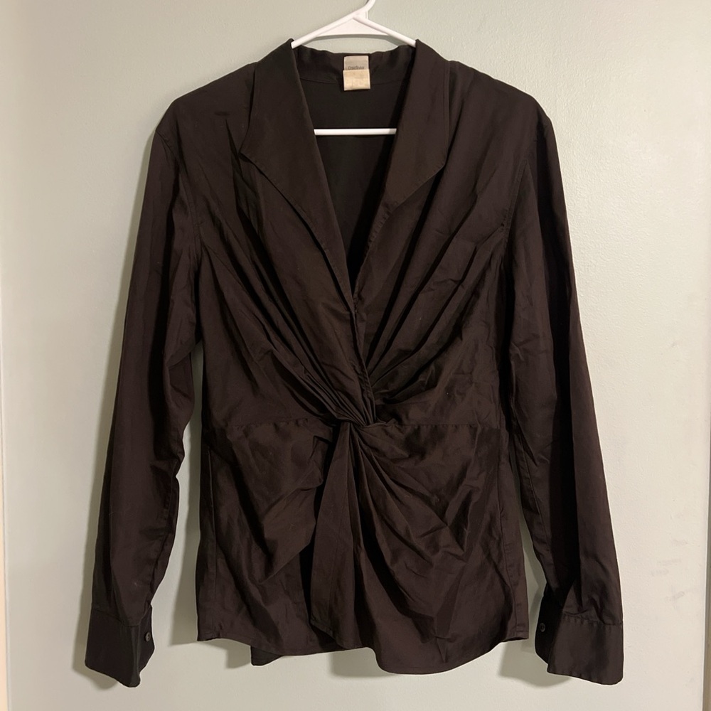 Craig Taylor women’s vintage brown y2k rouched long sleeve shirt size large y2k